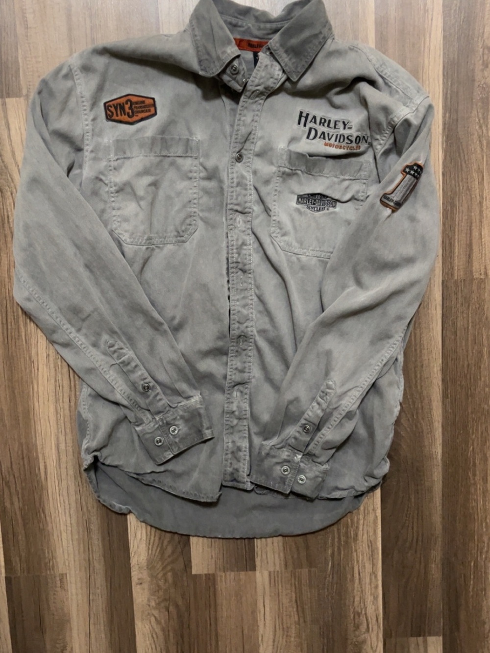 Vintage HARLEY-DAVIDSON Motorcycles Men’s Gray-Denim Large Long Sleeve Shirt